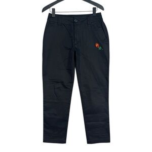 Civil Regime Men's Black Embroidered Rose Script Tapered Chino Pants Size 28